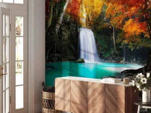 Clearance Waterval in het diepe woud fotobehang Bloemen
