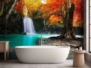 Clearance Waterval in het diepe woud fotobehang Bloemen