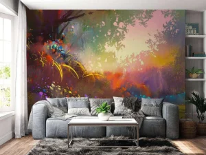 Online Wazig kleurrijk landschap schilderij fotobehang Kunst & Design