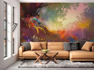 Online Wazig kleurrijk landschap schilderij fotobehang Kunst & Design
