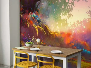 Online Wazig kleurrijk landschap schilderij fotobehang Kunst & Design