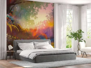 Online Wazig kleurrijk landschap schilderij fotobehang Kunst & Design
