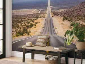 Hot Weg door een Amerikaanse woestijn fotobehang 3d