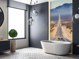 Hot Weg door een Amerikaanse woestijn fotobehang 3d
