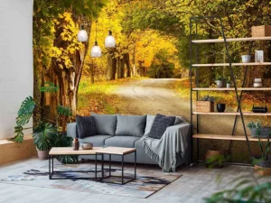 Clearance Weg met Bomen in de Herfst fotobehang Bloemen | 3d