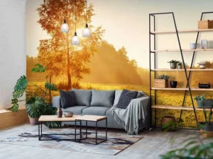 Outlet Weiland bij zonsopkomst fotobehang Bloemen