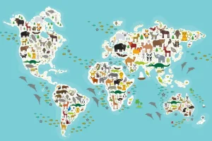 Discount Wereldkaard met dieren fotobehang Babykamer | Dieren