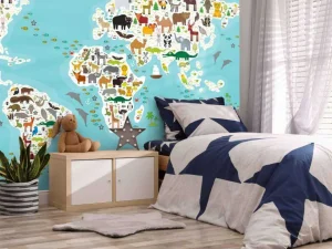 Discount Wereldkaard met dieren fotobehang Babykamer | Dieren