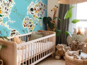 Discount Wereldkaard met dieren fotobehang Babykamer | Dieren