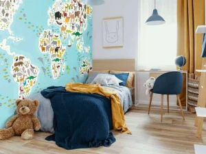 Discount Wereldkaard met dieren fotobehang Babykamer | Dieren