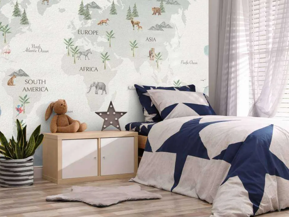 wereldkaart_in_lucht_them_2.webp Discount Wereldkaart in lucht thema Kinderkamer