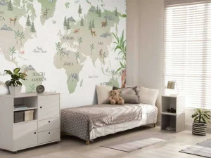 Fashion Wereldkaart met bamboe en panda's Kinderkamer