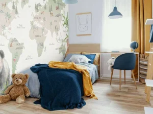 Fashion Wereldkaart met bamboe en panda's Kinderkamer