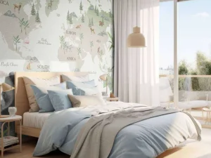 Fashion Wereldkaart met bamboe en panda's Kinderkamer