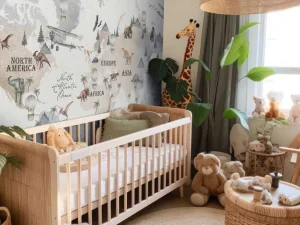 Online Wereldkaart met dino's Kinderkamer