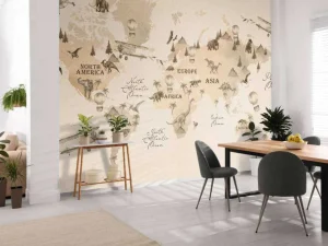 Discount Wereldkaart met dino's beige Kinderkamer