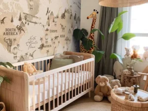Discount Wereldkaart met dino's beige Kinderkamer