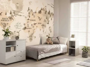 Discount Wereldkaart met dino's beige Kinderkamer