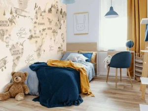 Discount Wereldkaart met dino's beige Kinderkamer