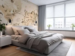 Discount Wereldkaart met dino's beige Kinderkamer