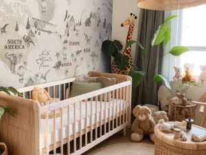 Discount Wereldkaart met dino's off-white Kinderkamer