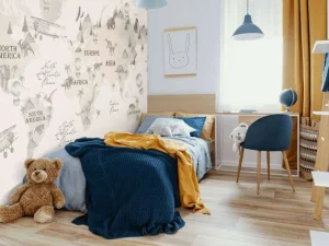 Discount Wereldkaart met dino's off-white Kinderkamer