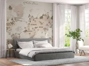Discount Wereldkaart met dino's off-white Kinderkamer