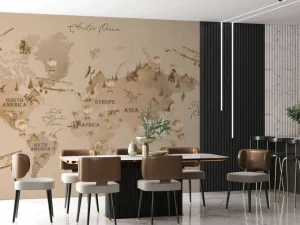Sale Wereldkaart met dino's taupe Kinderkamer