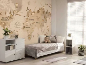 Sale Wereldkaart met dino's taupe Kinderkamer