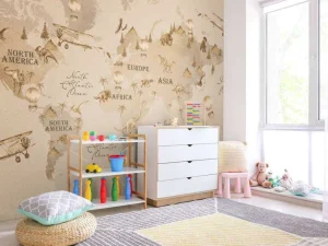 Sale Wereldkaart met dino's taupe Kinderkamer