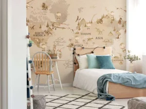 Sale Wereldkaart met dino's taupe Kinderkamer