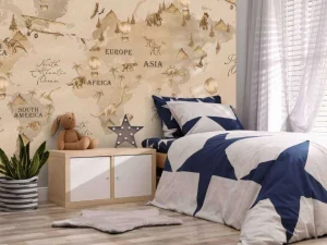 Sale Wereldkaart met dino's taupe Kinderkamer