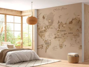 Sale Wereldkaart met dino's taupe Kinderkamer