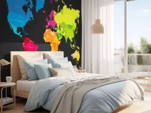 Online Wereldkaart met gekleurde continenten fotobehang Hobbykamer | Architectuur