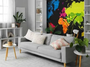 Online Wereldkaart met gekleurde continenten fotobehang Hobbykamer | Architectuur
