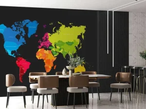 Online Wereldkaart met gekleurde continenten fotobehang Hobbykamer | Architectuur