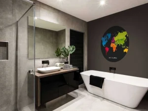 Online Wereldkaart met gekleurde continenten fotobehang Hobbykamer | Architectuur