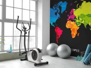 Online Wereldkaart met gekleurde continenten fotobehang Hobbykamer | Architectuur