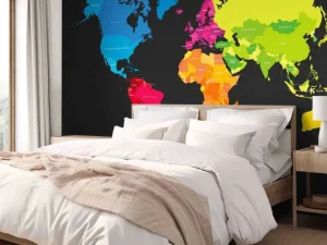 Online Wereldkaart met gekleurde continenten fotobehang Hobbykamer | Architectuur