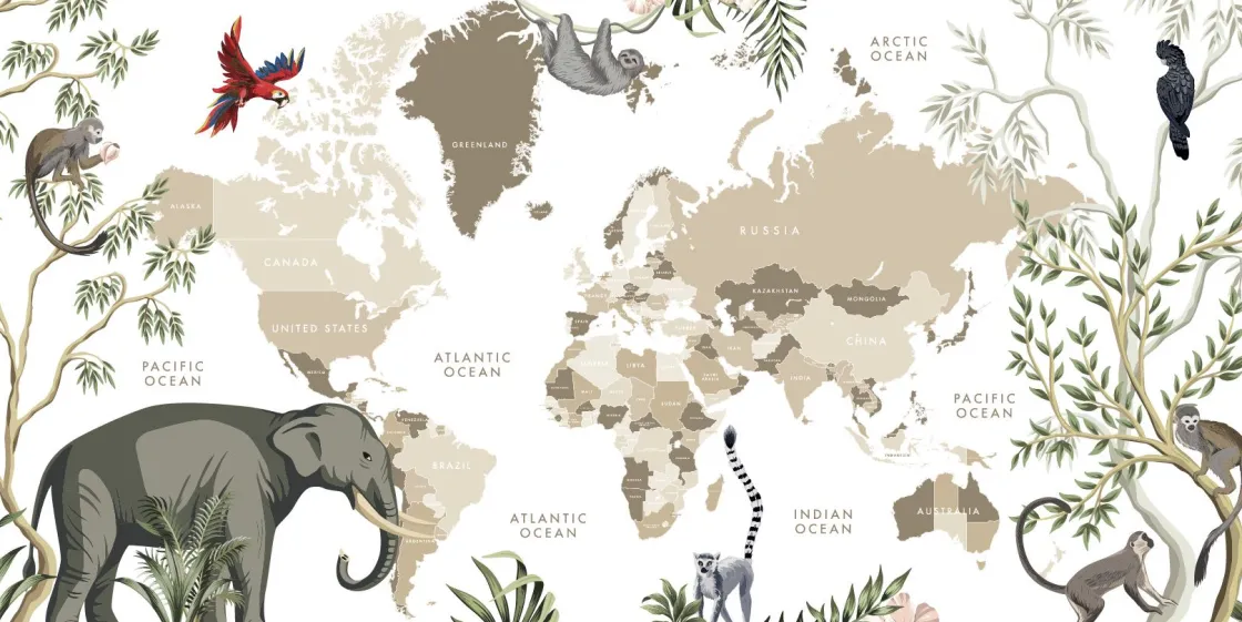 wereldkaart_met_jungle_di_0.webp Outlet Wereldkaart met jungle dieren Kinderkamer
