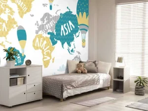 Clearance Wereldkaart met luchtballonnen fotobehang Kinderkamer | Babykamer