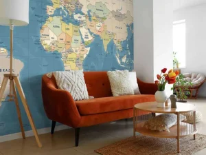 New Wereldkaart met namen fotobehang Architectuur