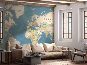 New Wereldkaart met namen fotobehang Architectuur