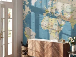 New Wereldkaart met namen fotobehang Architectuur