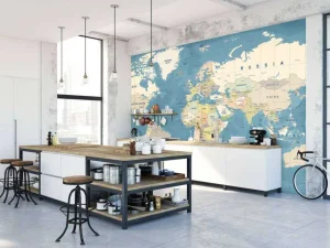 New Wereldkaart met namen fotobehang Architectuur