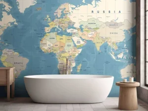 New Wereldkaart met namen fotobehang Architectuur