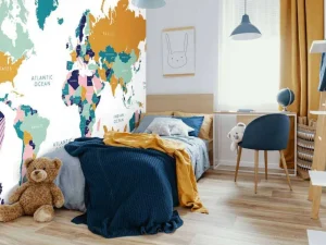 Hot Wereldkaart met oceaan dieren Kinderkamer