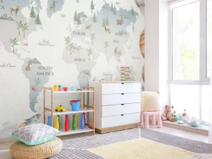 Outlet Wereldkaart met planeten Kinderkamer