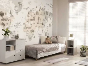 Discount Wereldkaart met verschillende dieren off-white Kinderkamer