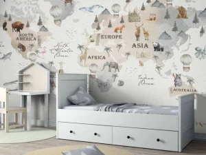 Sale Wereldkaart met verschillende dieren Kinderkamer